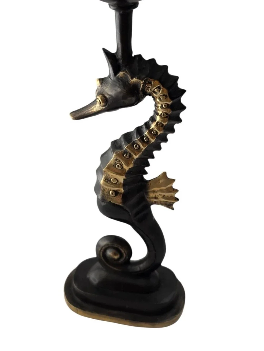 Vintage Cast Brass Seahorse Tealight & Trinket Dish Coastal Vanity Set